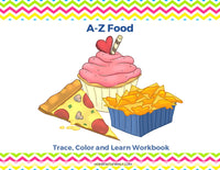 A through Z Food Trace, Color, and Learn Workbook (28 Pages)